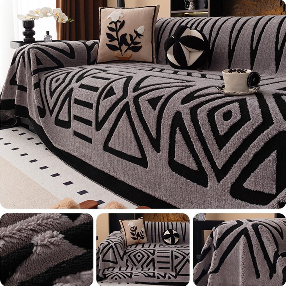 Housse de canapé en peluche antidérapante extensible protection griffe chat anti poils animaux pour canapé d'angle 3 places Gris Clair 180x200 cm