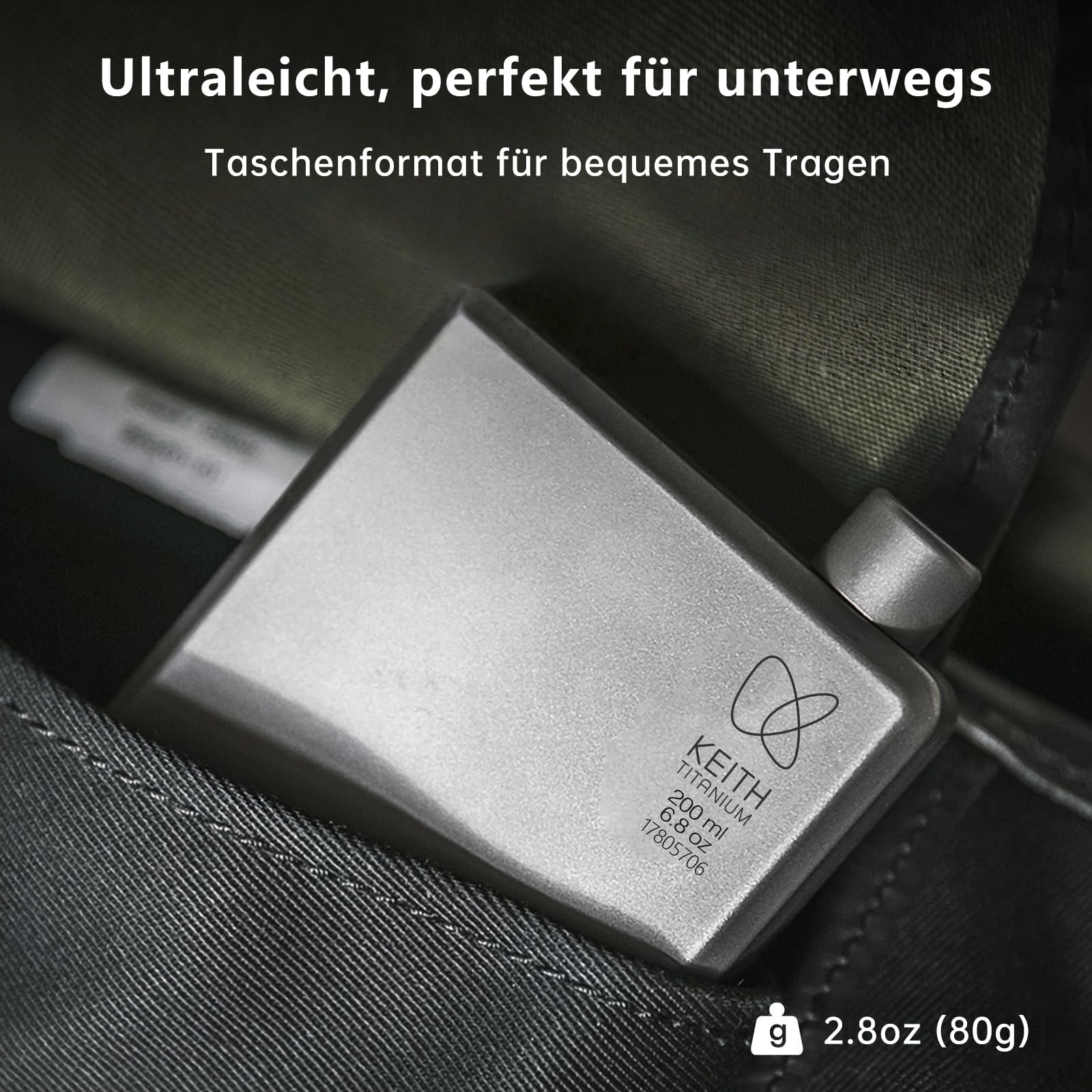 KEITH Titan Flachmann Tragbare Hip Flask klein Wasserflasche für Whisky, Likör und Alkohol mit Trichter, Campingausrüstung (200ml Ti9307)