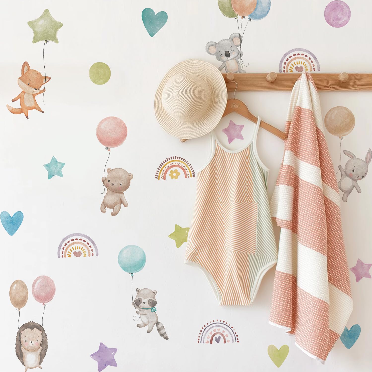 Neukids Boho Rainbow Wall Sticker, Balloon and Animal, Pack of 72