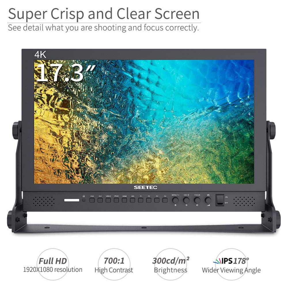 Seetec P173-9HSD Camera Monitor Pro Broadcast 17.3" 4K Ultra HD 1920x1080 Field Video LCD Schermo IPS 600:1 Alto Contrasto con 3G-SDI HDMI AV YPbPr DVI