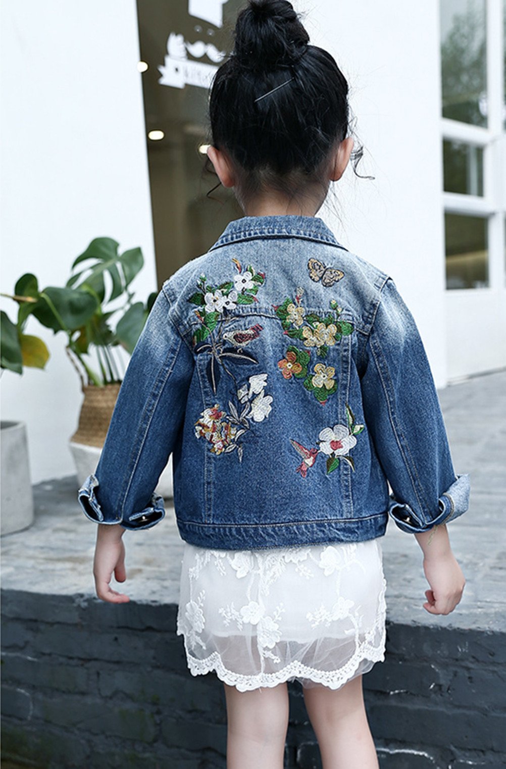 Amazon.co.jp: TMM 子供服 女の子デニムジャケット長袖 刺繍 春秋 女児 