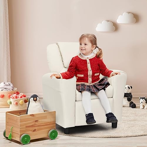 Miniatura 8 de ARLIME Silla reclinable para niños, sillón tapizado con soporte para tazas, respaldo, sofá de cuero para bebé con reposacabezas y reposapiés,