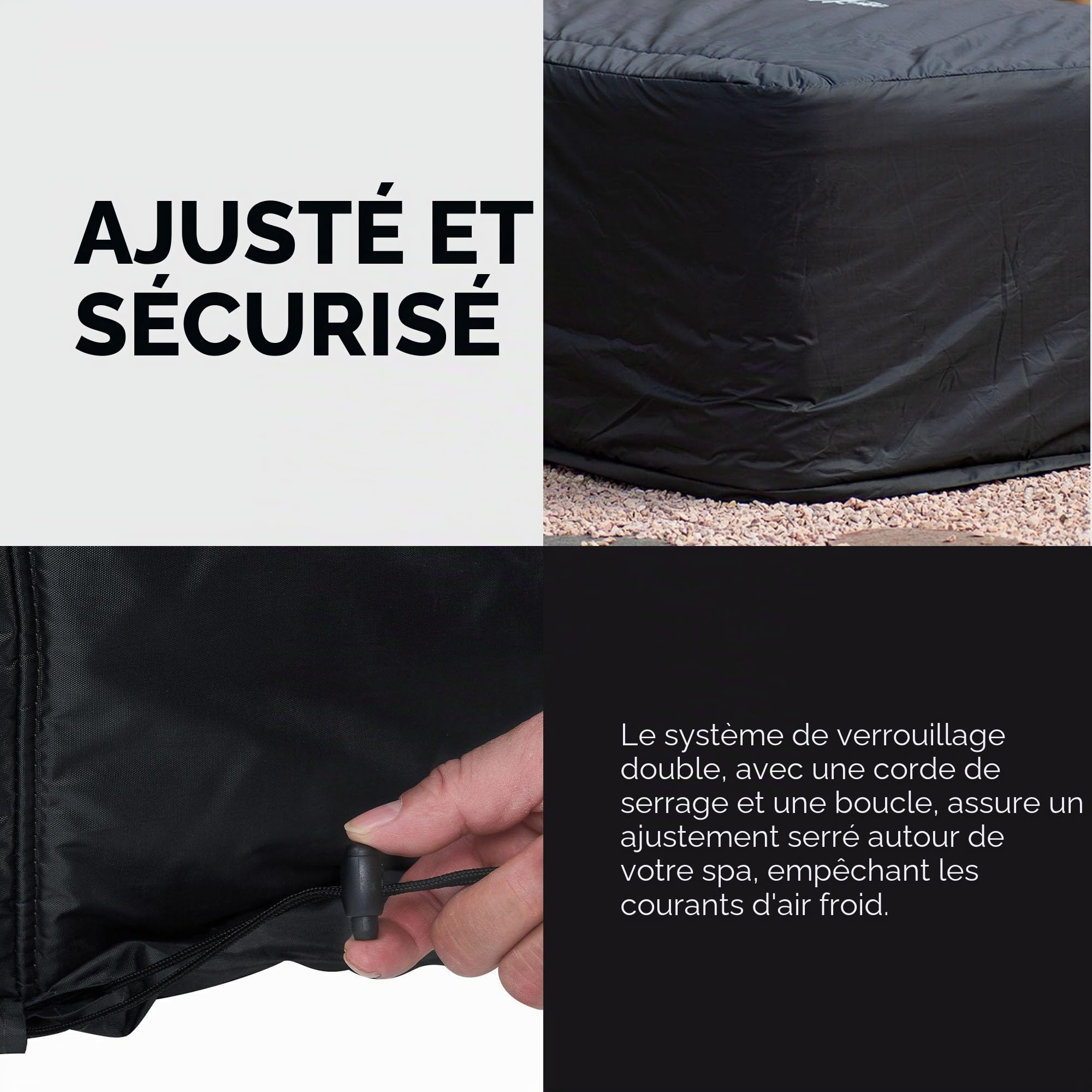 MSpa Buckle Housse de protection thermique en taffetas de polyester imperméable pour spa Oslo avec corde de serrage et système de boucle, gris anthracite
