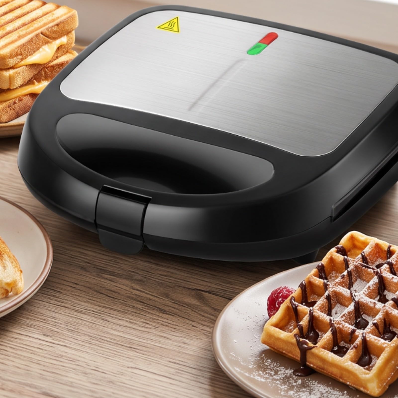 Sandwichera con Placas Intercambiables | Multifuncional, Gofrera con Placas Desmontables, Antiadherentes, Electrodoméstico, para Cocina, Oficina, Estudiantes