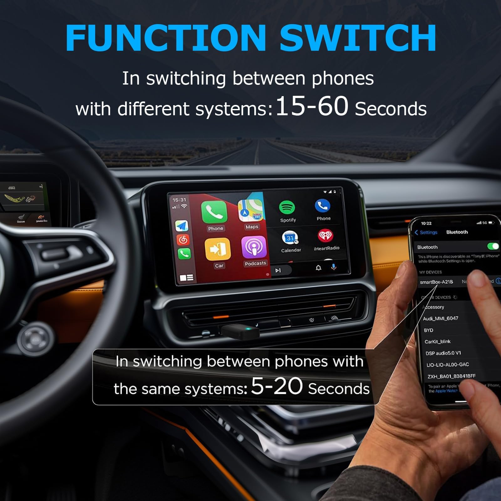Draadloze Carplay-adapter voor CarPlay, converteren van bekabeld naar