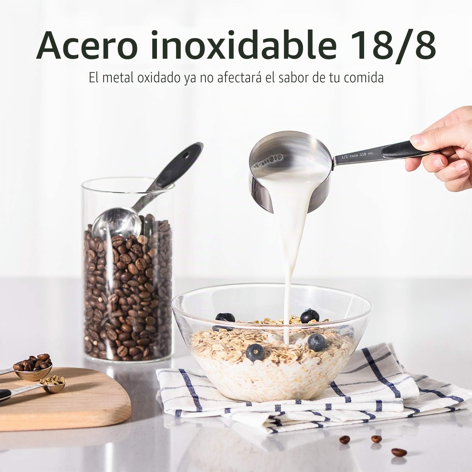 U-Taste Tazas Cucharas Medidoras Juego, acero 18/8, 10 Piezas, Negro | Reposteria Hornear y Cocinar en la Cocina, Mango de Grosor Mejorado