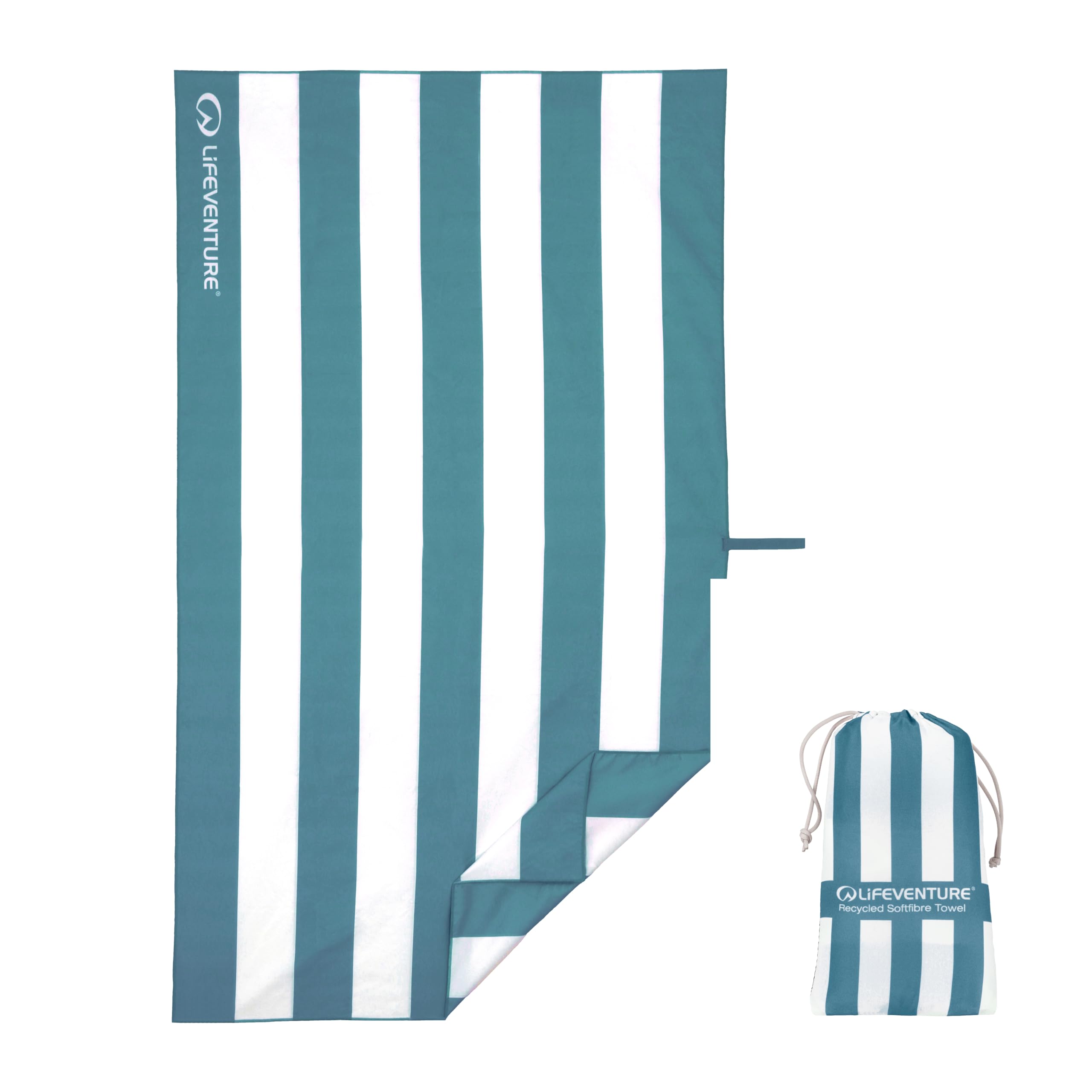 Lifeventure Quick Dry Beach Towel - Sand Free, Lightweight & Compact Microfibre Travel Towel with Carry Bag - Anti-Odour, 100% Recycled - Large 150x90cm, Blue Stripe
