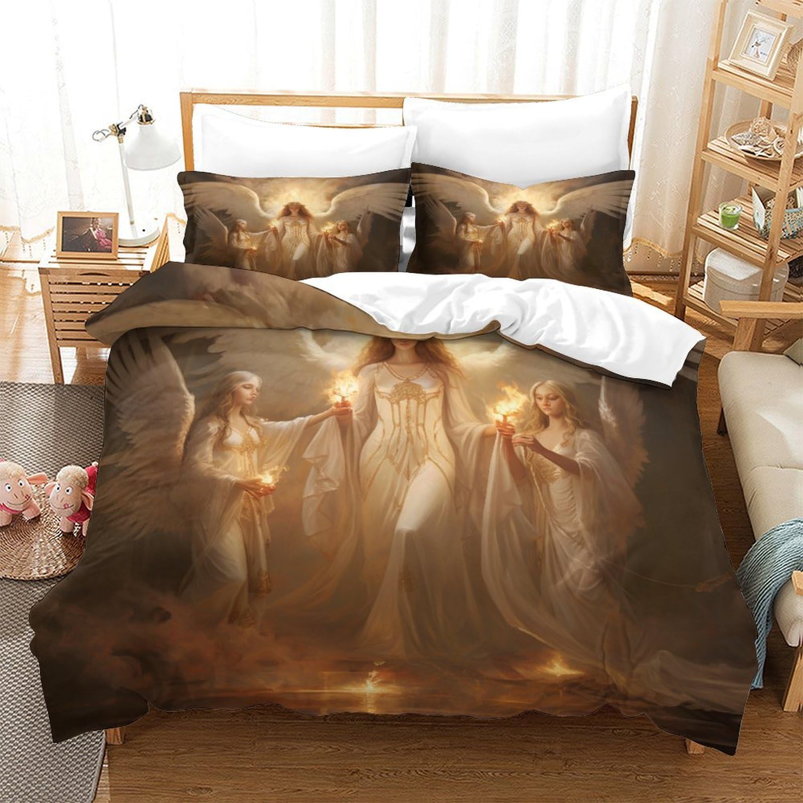 Housse de couette ange 3D et taies d'oreiller pour lit enfant
