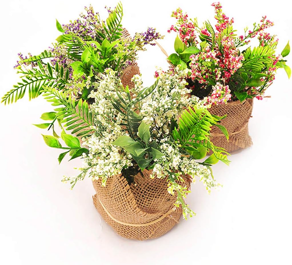 BEGONDIS Set of 3 Artificial Flowers with Flax Bag, Fake Silk Flowers Arrangement for Home Office Restaurant Party Table Centerpieces Windowsill Decoration, for Mother Birthday Valentine's Day