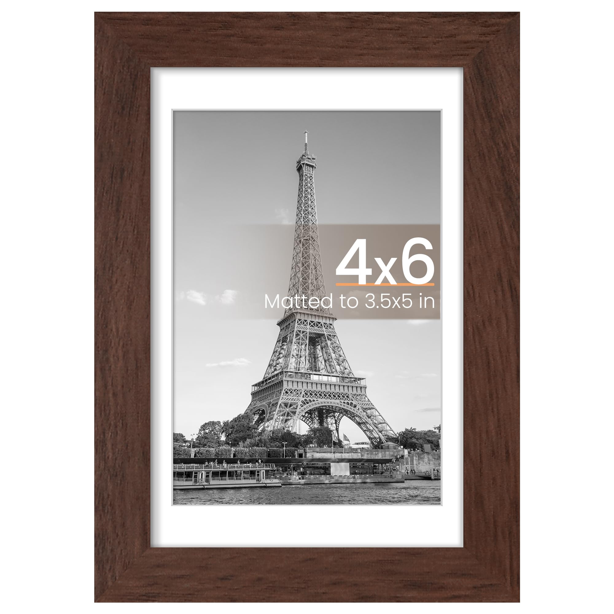 upsimples 4x6 Picture Frame, Display Pictures 3.5x5 with Mat or 4 x 6 Without, Wall Hanging Photo Frames, Brown, 1 Pack | 4 x 6 Small Frame, 3.5x5 Frame with Mat for Gallery Wall, Family, Baby, Dog, Dorm, Christmas, Mothers' Day