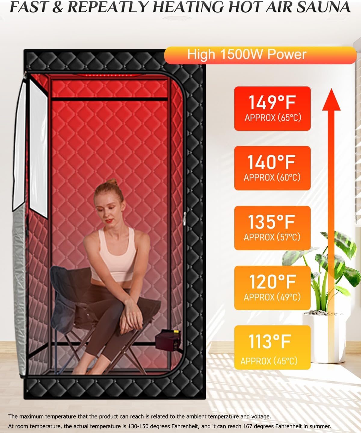 Smartmak Portable Sauna with Infrared 660nm Red Light Therapy Lamp for Home Relaxation, Personal Large Full Body Sauna Spa Tent, 1500W Fast Heating Hot Air Saunas, Folding Chair Indoor Use, 130–150°F