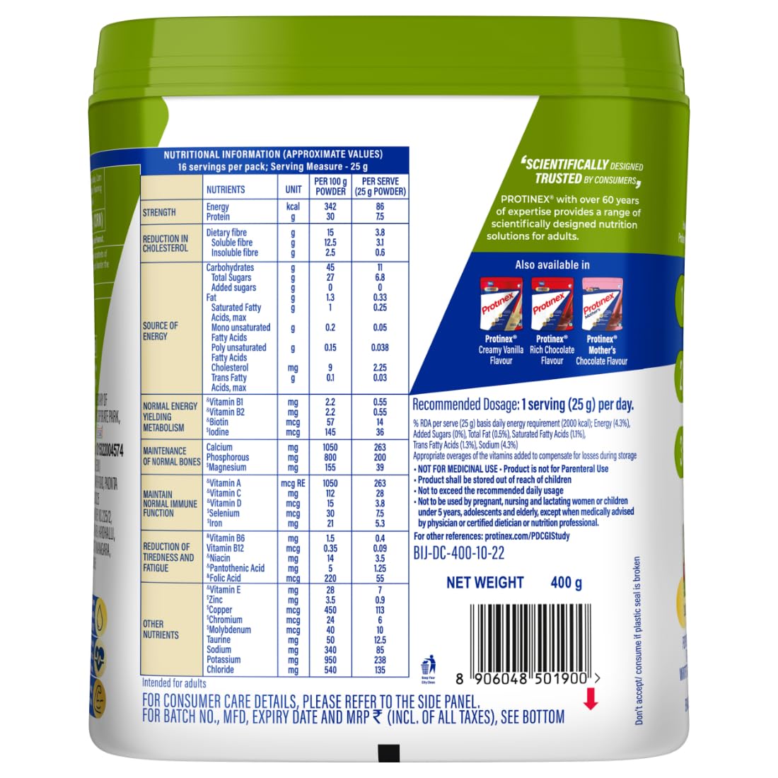 Protinex diabetes care (creamy vanilla taste, 400 grams, jar) scientifically designed formula to help support blood sugar control and decrease in cholesterol, 1 count, 16 servings, 16 servings Protinex diabetes care (creamy vanilla taste, 400 grams, jar) scientifically designed formula to help support blood sugar control and decrease in cholesterol, 1 count, 16 servings, 16 servings