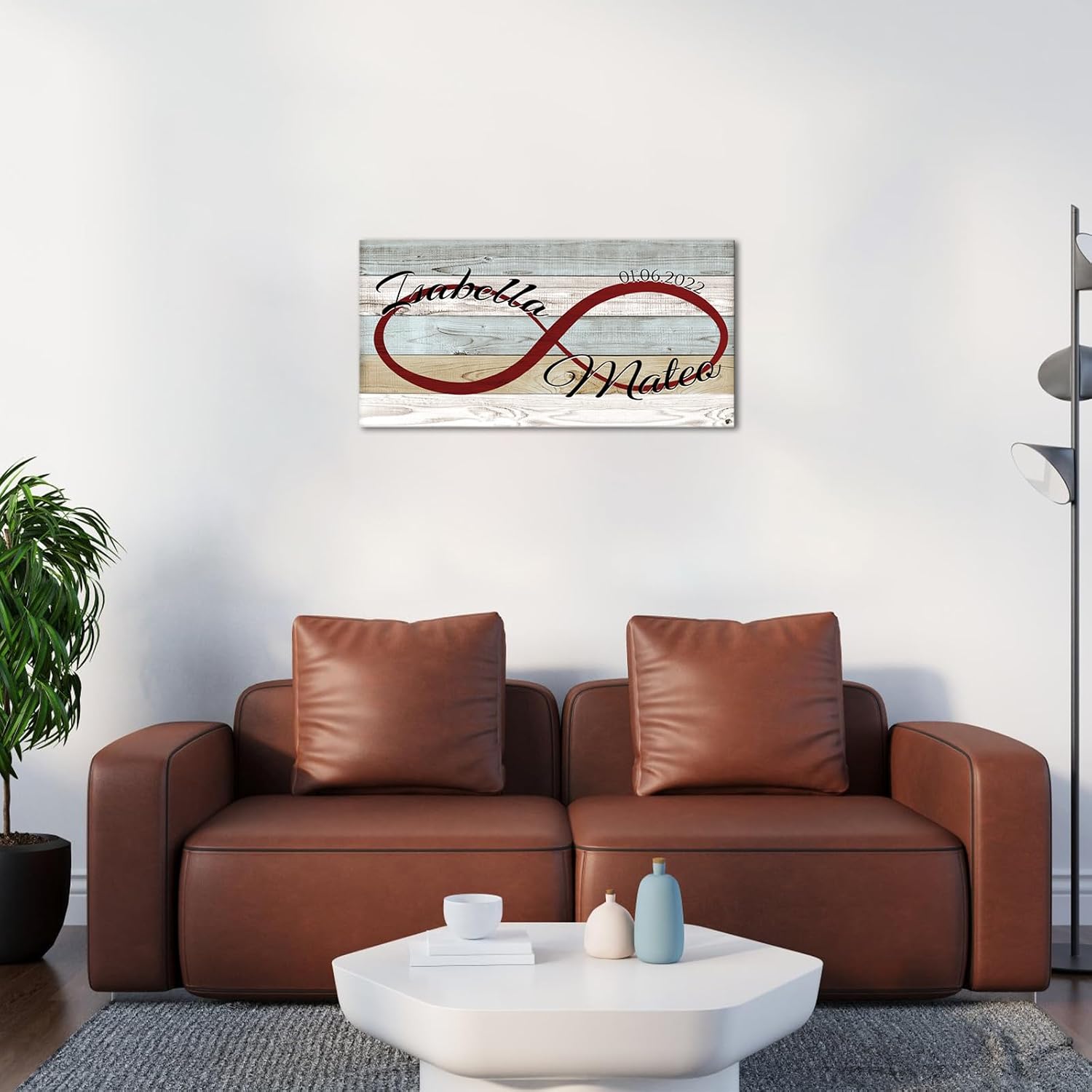 iLOOKLiKE Personalized Couple'S Names and Special Date Canvas Wall Art Unique Infinity Wall Decor Love Sign Pictures Painting Custom Poster Prints Framed for Him Her Wedding Newlywed Engagement