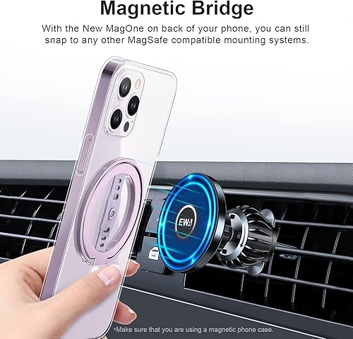 Miniatura 4 de EWA MagOne (2 generación) compatible con soporte MagSafe para teléfono con correa de silicona para el dedo, soporte de anillo magnético extraíble,