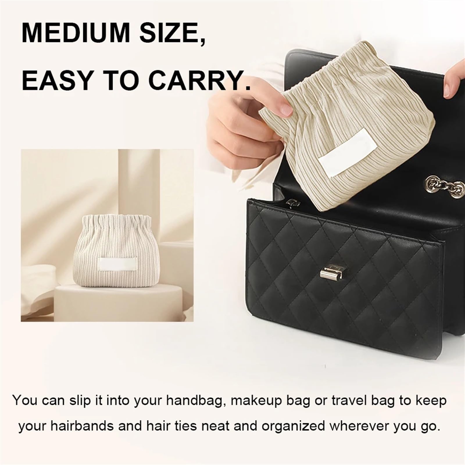 Corduroy Elastic Storage Bag 2 Stück elastische Haargummi-Organizer, Cord-Aufbewahrungstasche, Haar-Accessoire, Schmuck-Aufbewahrungs-Organizer for Frauen und Mädchen