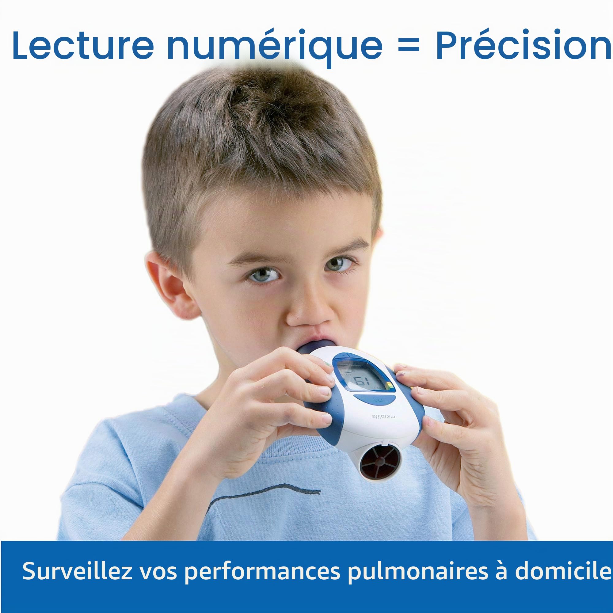 Microlife PF100 Débitmètre Connecté, Mesure DEP/VEMS, Adulte/Enfant, Connexion USB PC, 240 Mémoires