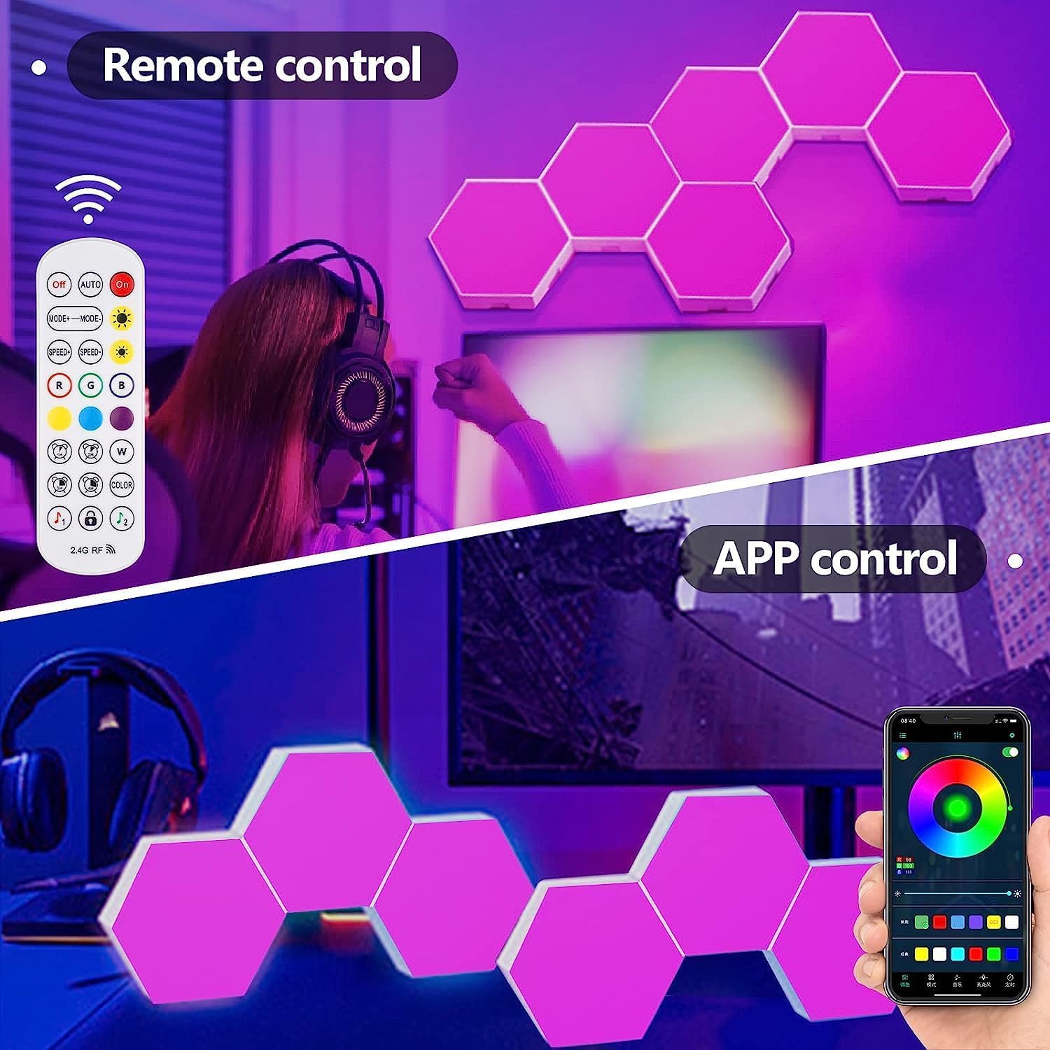 Luci esagonali per videogiochi, pannelli luminosi esagonali a LED per pareti, luci geometriche RGB fai da te per la decorazione della casa, camera da letto, sala giochi, bambini e adulti, confezione d