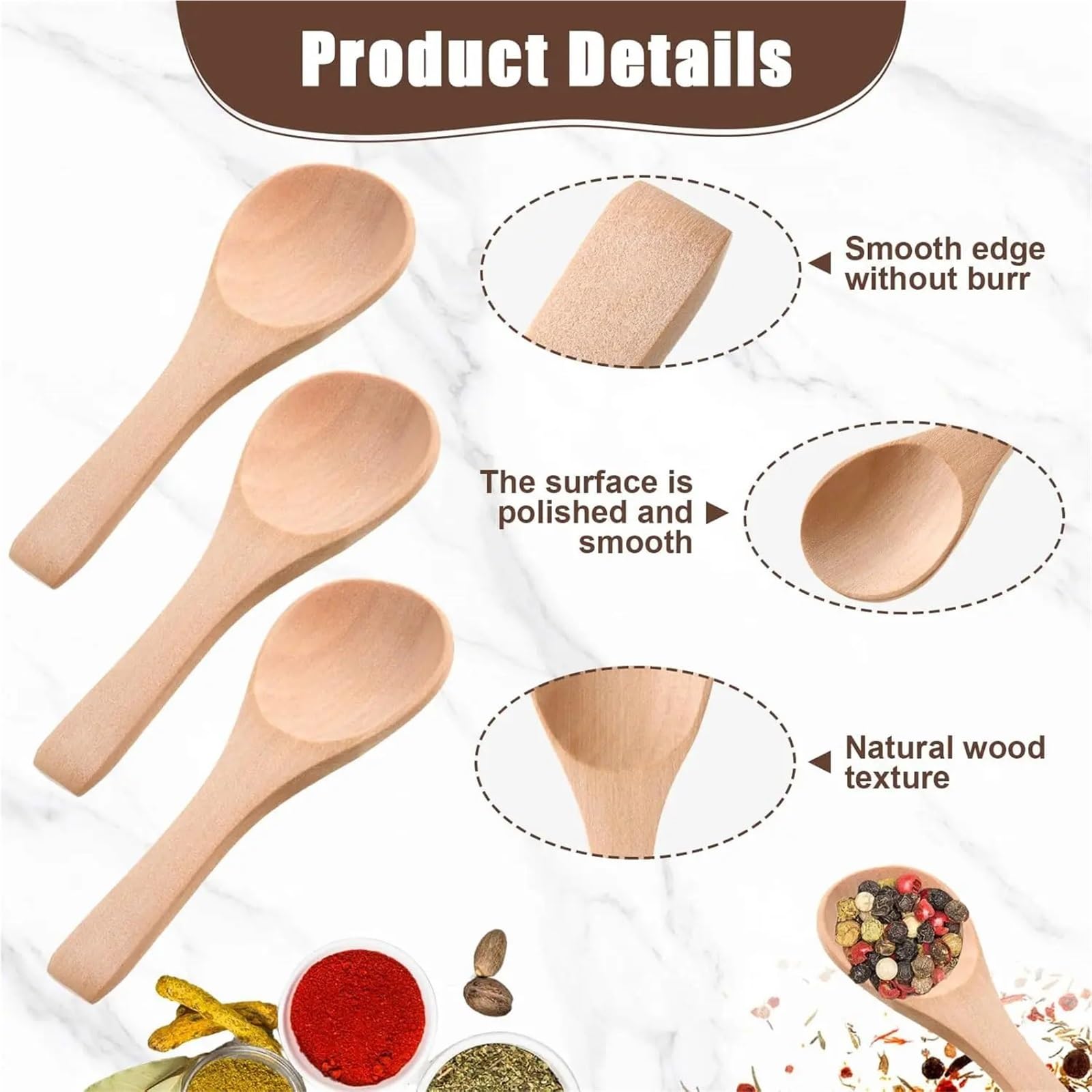 Mini-Holzlöffel, 8,9 cm, für Honiggläser, 30–200 Stück, kleine Teelöffel für Zucker, Gewürze, Salz