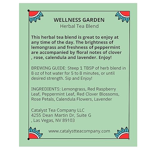 Miniatura 6 de Catalyst Tea WELLNESS GARDEN Té de hierbas de hojas sueltas con hoja de frambuesa roja y menta  Té relajante, apoyo del sistema inmunológico  Sin