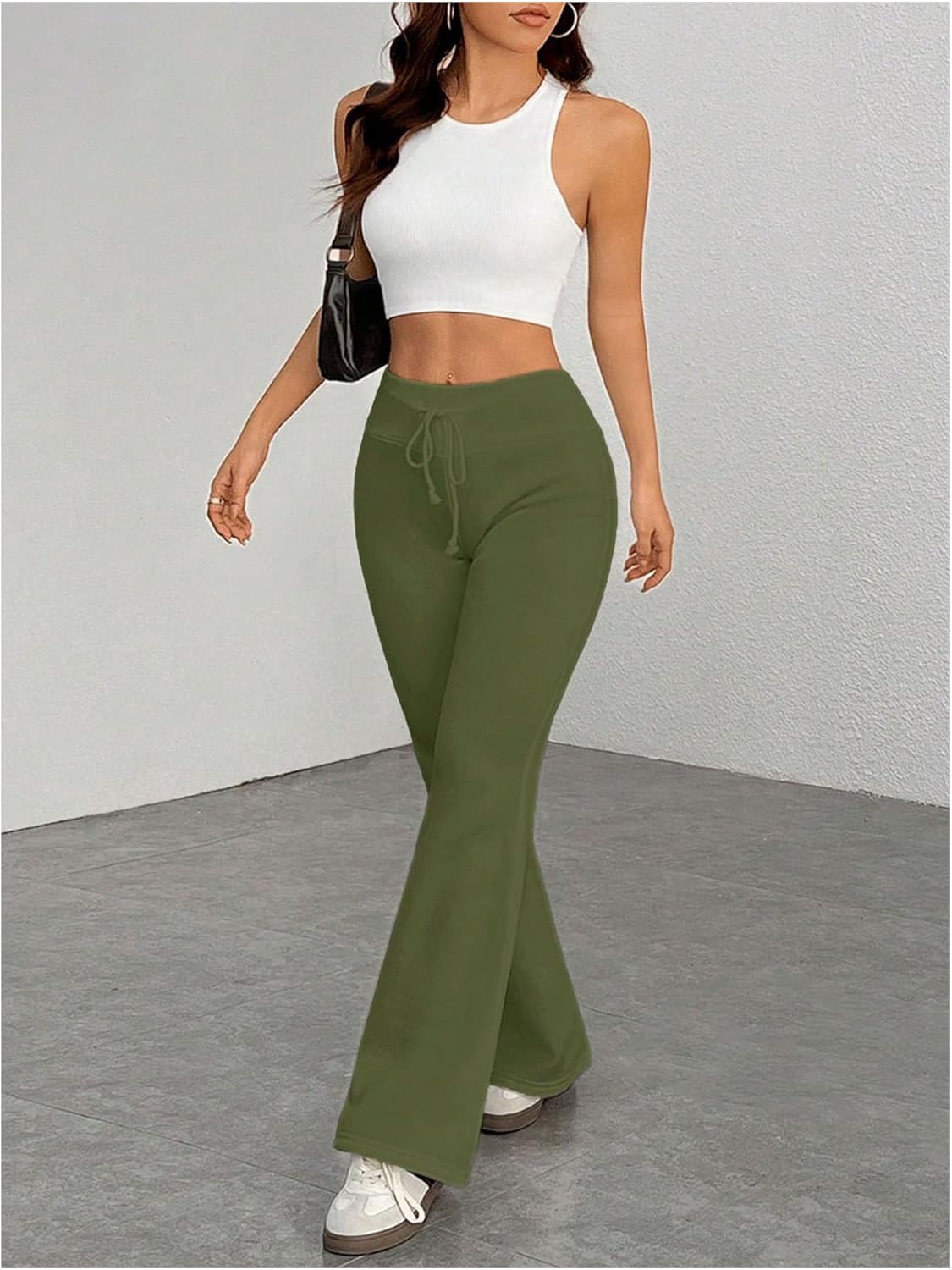 Verdusa Womens Fleece Lined Pants Drawstring Elastic Waist Flare Sweatpants Casual Bell Bottom Pants Winter Outfits - Image 3