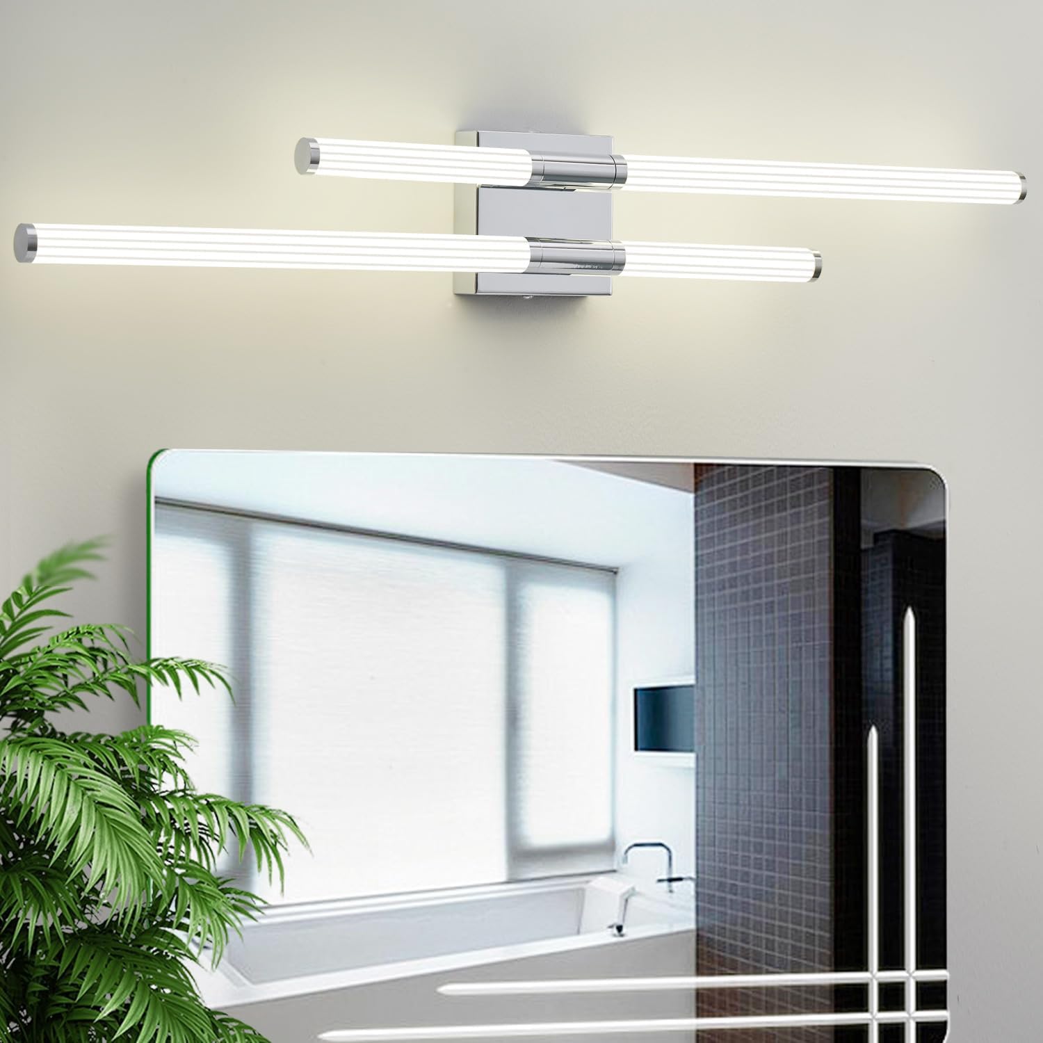 32in bathroom light fixture over mirror, led vanity light 4000k modern light fixtures wall sconce led vanity lighting for bathroom, restroom (chrome) chrome 32 inch