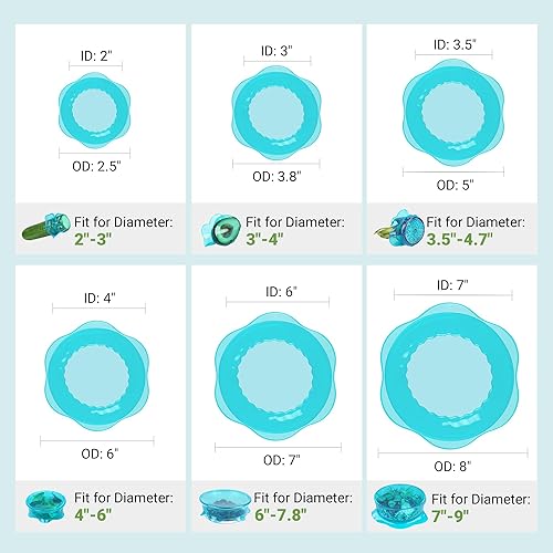 Miniatura 2 de Tapas elásticas de silicona para almacenamiento de alimentos en el refrigerador, fundas elásticas reutilizables para tazones, latas, tarros,