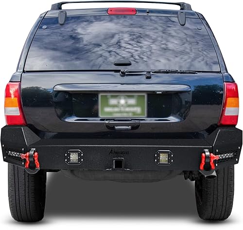 Miniatura 7 de Parachoques trasero compatible con parachoques trasero Grand Cherokee WJ de acero negro 1999 2000 2001 2002 2003 2004 con placa de cabrestante y