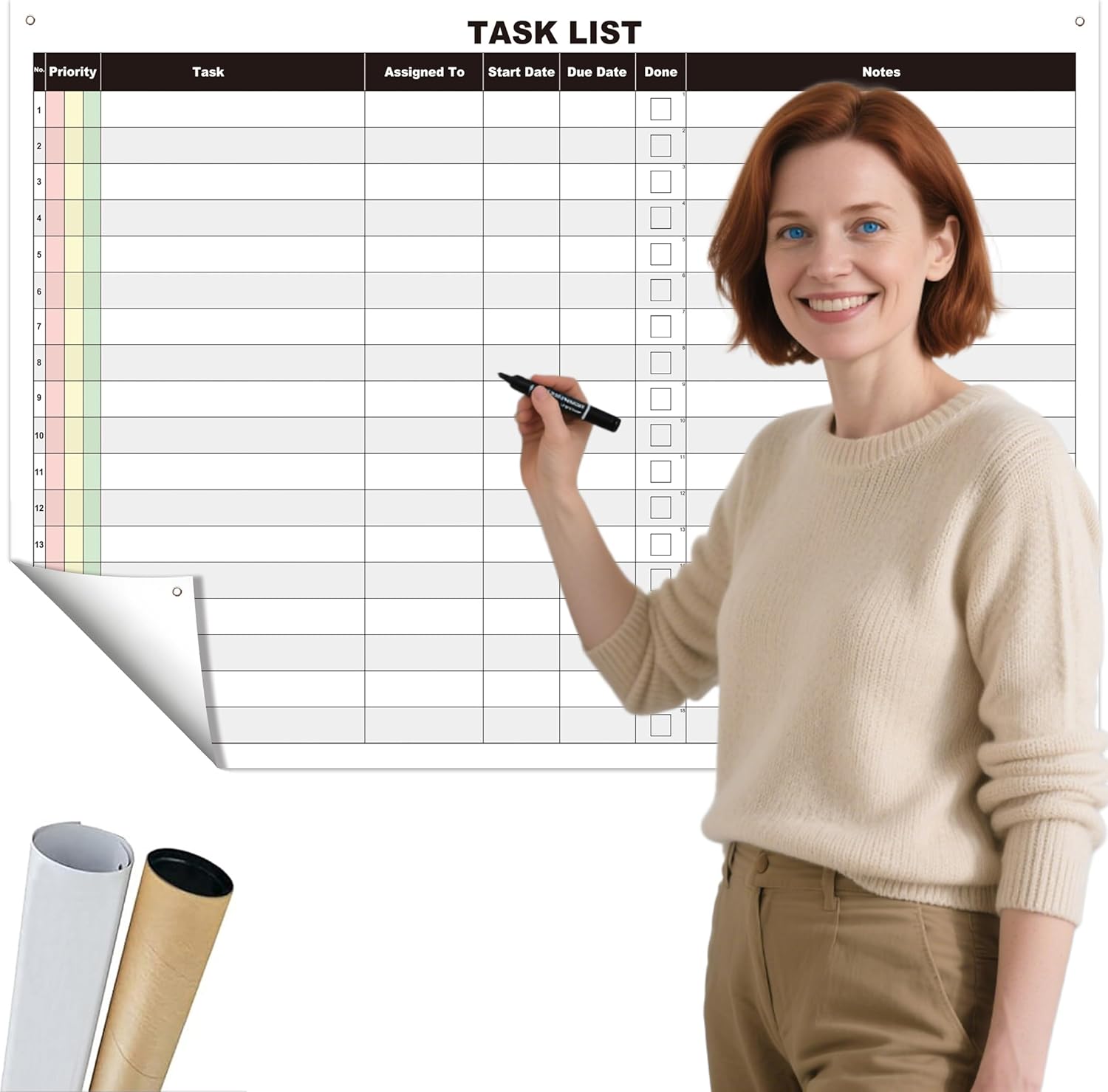 Large Dry Erase Task List Chart,24x36 Inch Erasable Task Wall Planner,Lightweight Task White Board Employee Assignment Tracker Poster for Office