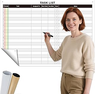 Large Dry Erase Task List Chart,24x36 Inch Erasable Task Wall Planner,Lightweight Task White Board Employee Assignment Tracker Poster for Office