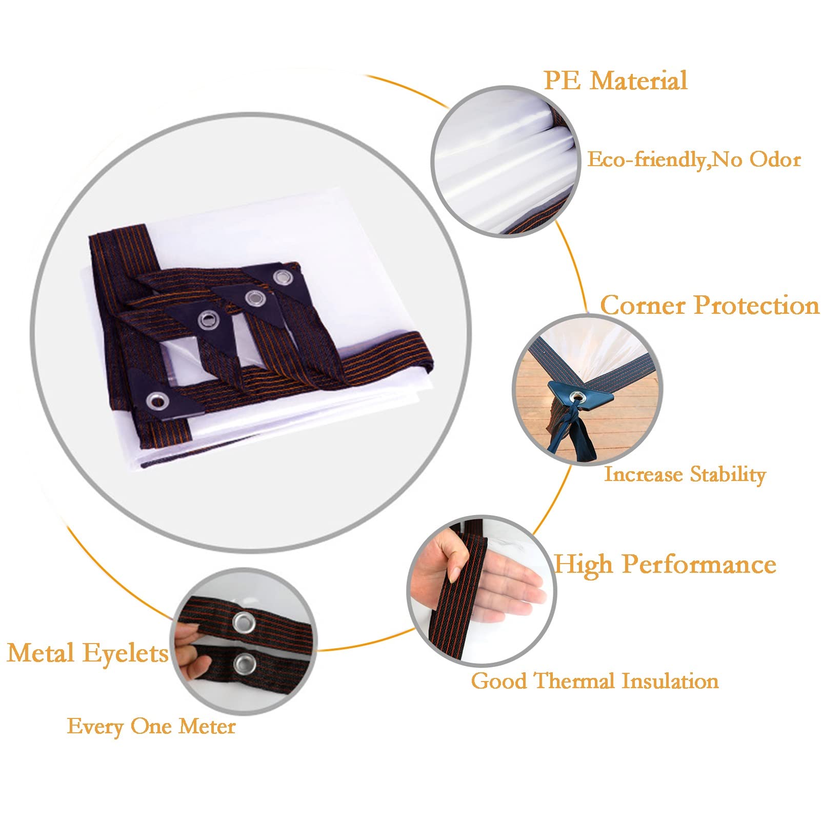 FWTXZTER Telo Impermeabile per Esterno, 2x2M Telone Trasparente in PE Impermeabile da con Occhielli, Robusto Copertura Teloni per Giardino Gazebo Pavilion Terrazza