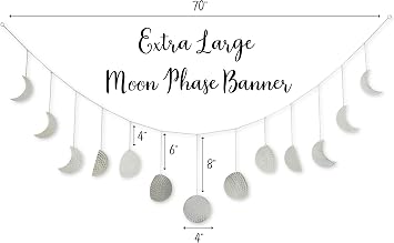 Moon Phase Wall Hanging - Modern Celestial Moon Cycle Banner - Moon Decor - Phases of the Moon - Boho Accents for Bohemian Room, Headboard Decor, Apartment, Dorm, Office (Silver, 70)