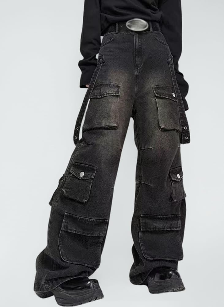 Hugboom Baggy Cargo Pants for Men Women Wide Leg Jeans Y2k Hip Hop