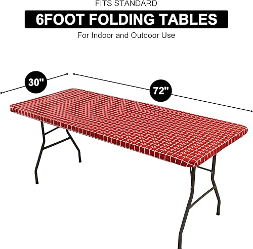 Miniatura 8 de Mantel rectangular, manteles de plástico elásticos ajustables con parte trasera de franela para mesas plegables de 6 pies, manteles de vinilo