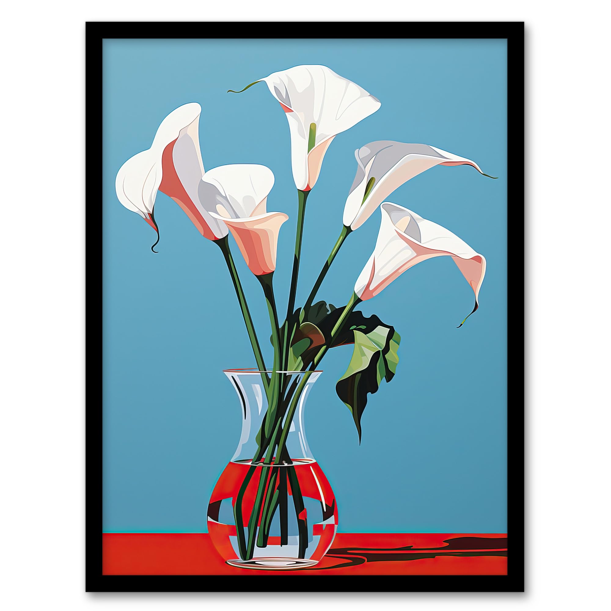 Wee Blue Coo Lustrous Lilies Calla Flowers Blue Red Artwork Framed Wall Art Print 18X24 Inch