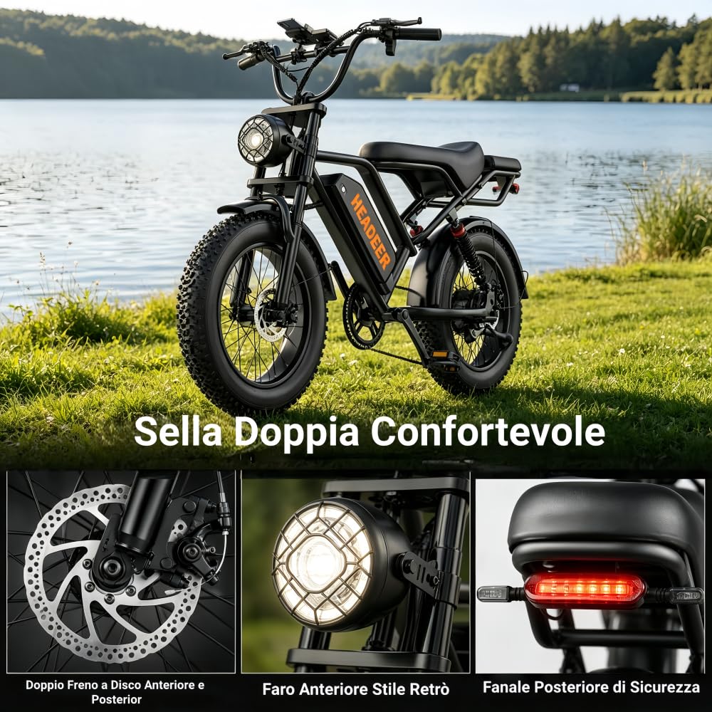 BK20 Bici Elettrica Adulti 20"x4.0" Fat Tire, Città e Fuoristrada, CE EN15194, Batteria 48V 20Ah, 5 Livelli Assistenza, Autonomia 80-100km, Sospensione e Freni a Disco