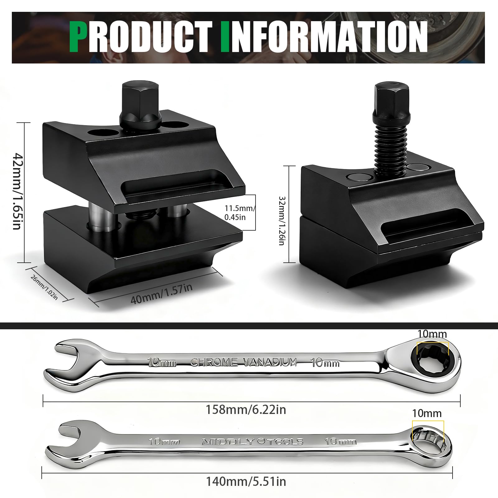 Mumjooyi Set di Divaricatori per Ammortizzatori Comprensivo di Divaricatori Universali Corti e Lunghi per Alloggiamenti dei Cuscinetti delle Ruote Chiave a Cricchetto e Chiave Standard