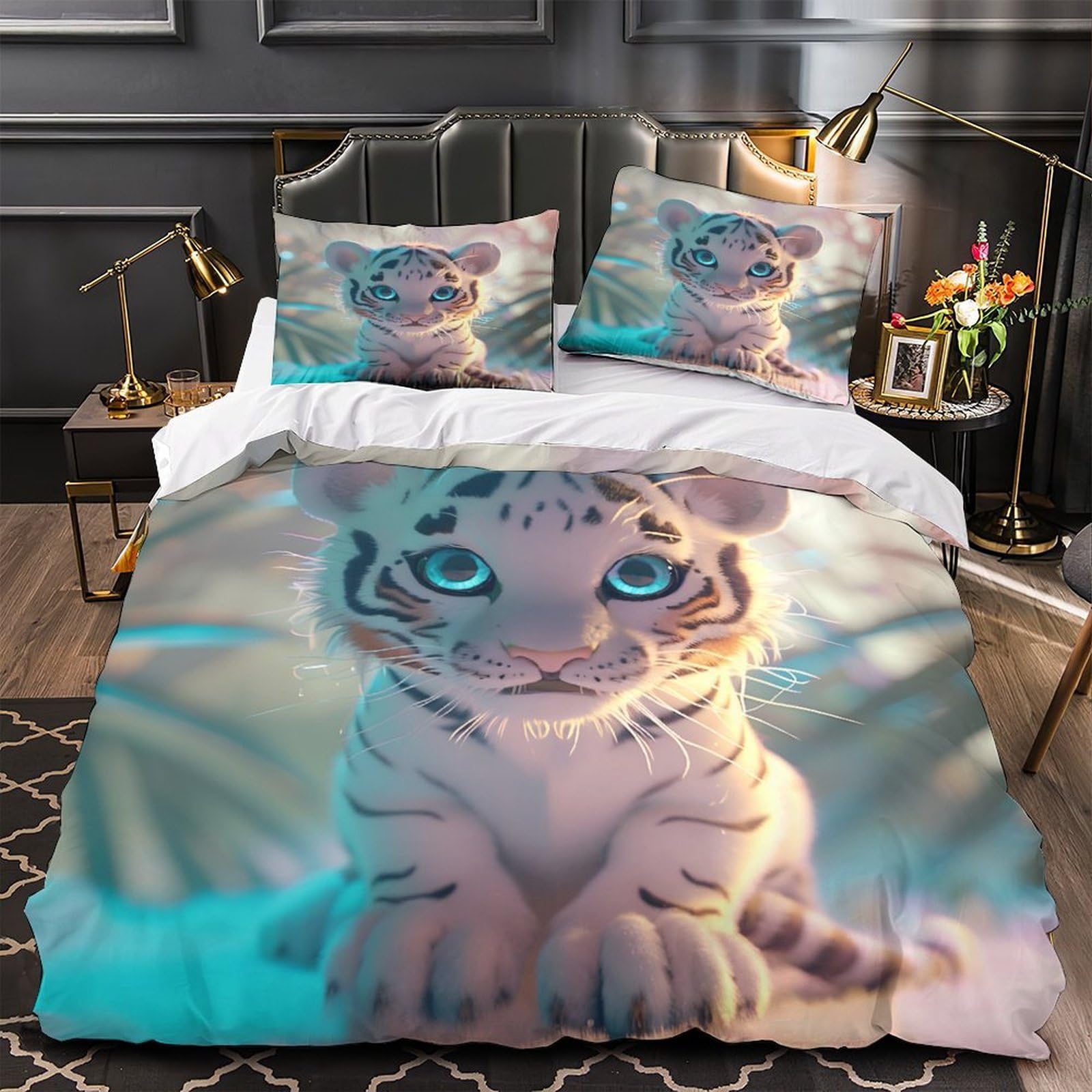 Parure de couette tigre pour chambre de garçon et fille lit de 140x200
