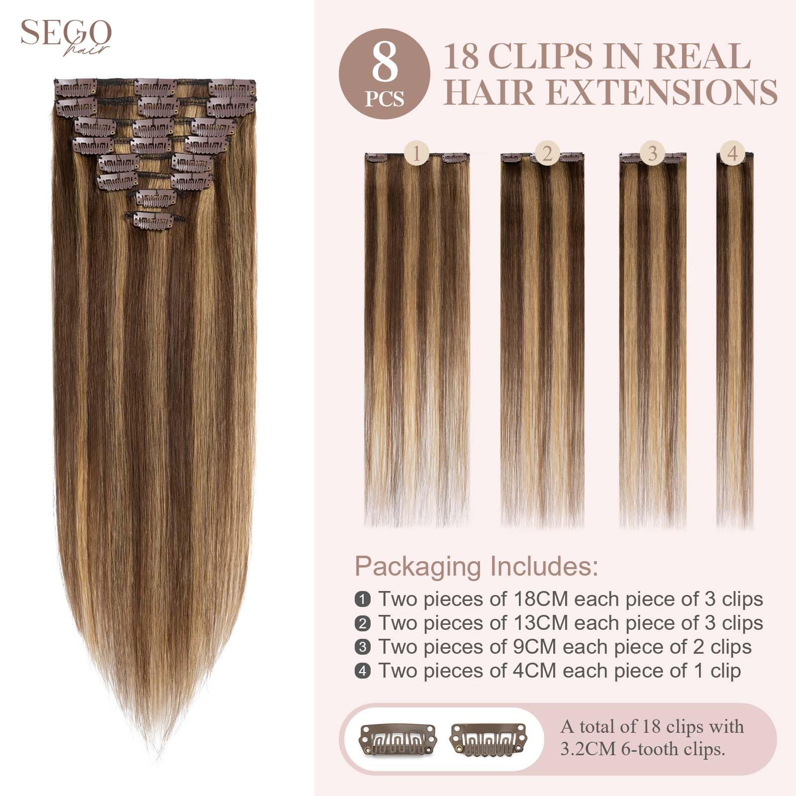 SEGOHAIR 8 PCS Hair Extensions Clip in Real Human Hair, 14 inch Thin Full Head Human Hair Extensions Straight - Image 2