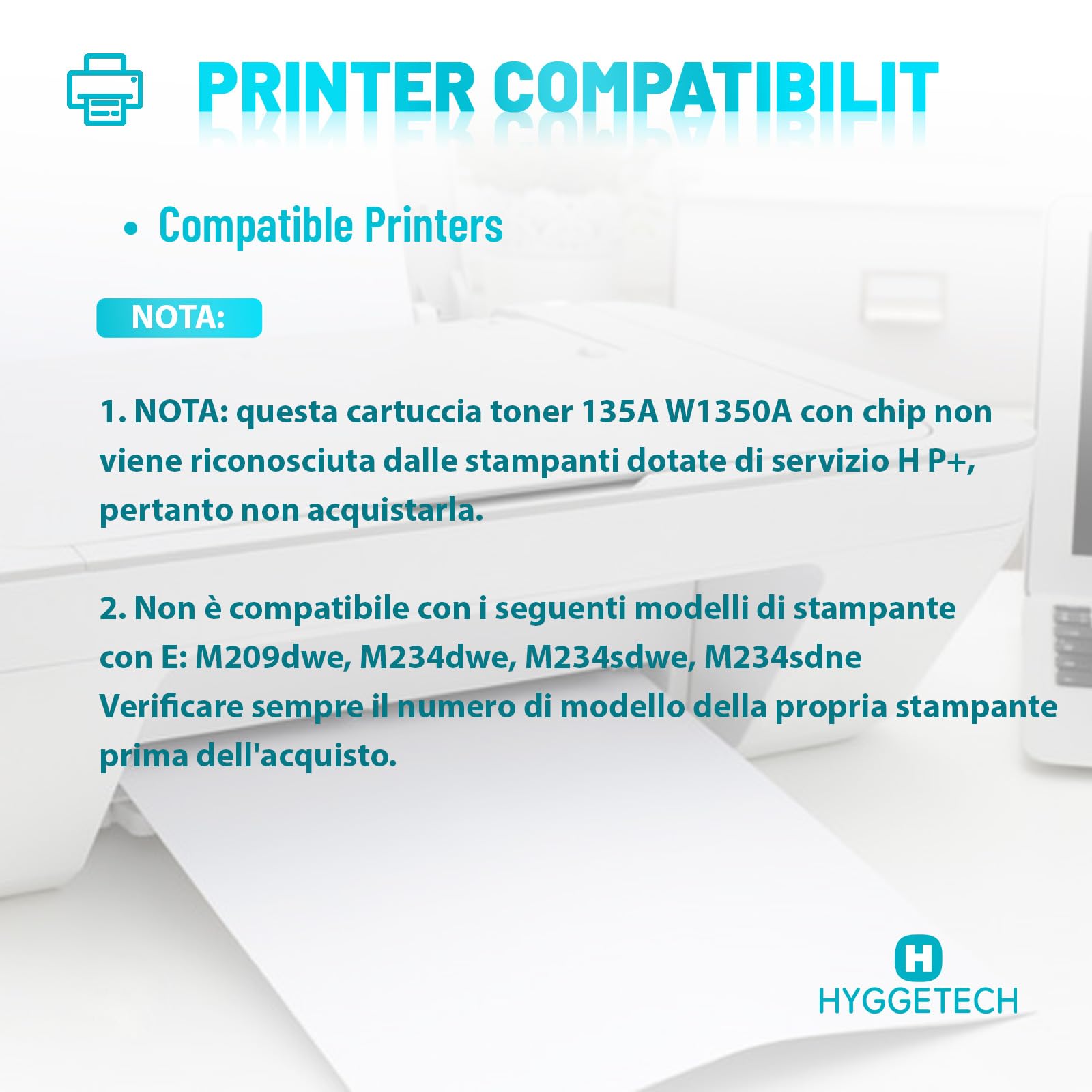 Hyggetech W1350A Toner con chip compatibile con HP 135A W1350A Toner 135X W1350X per HP Laserjet MFP M234dw M234sdw M234sdn M234dwn M209dw M209dwn M234 M209