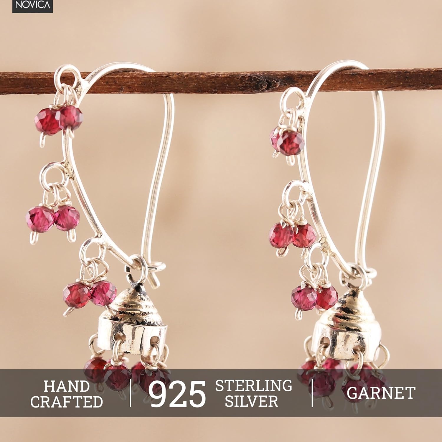 NOVICA Artisan Handmade Peridot Dangle Earrings Sterling Silver Fair Trade Jewelry Green India Flash Birthstone [1.3 in L x 0.4 in W x 0.2 in D] ' Mughal Adoration'
