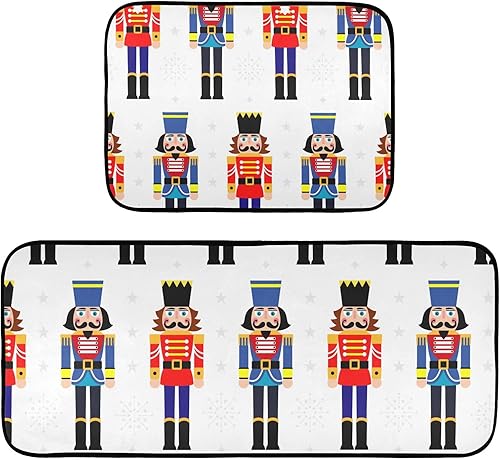 Juego de 2 tapetes de cocina de cascanueces de Navidad, lavables, cómodos, antideslizantes, tapetes acolchados para cocina, lavandería, casa de