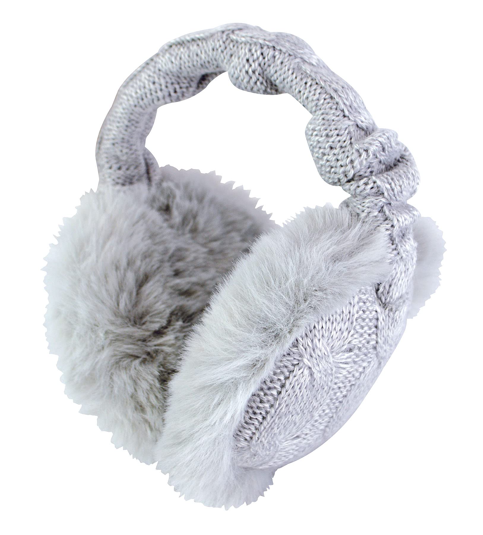 HEAT HOLDERS - Womens Faux Fur Knitted Winter Earmuffs | For Her | Outdoors (One Size, Light Grey)
