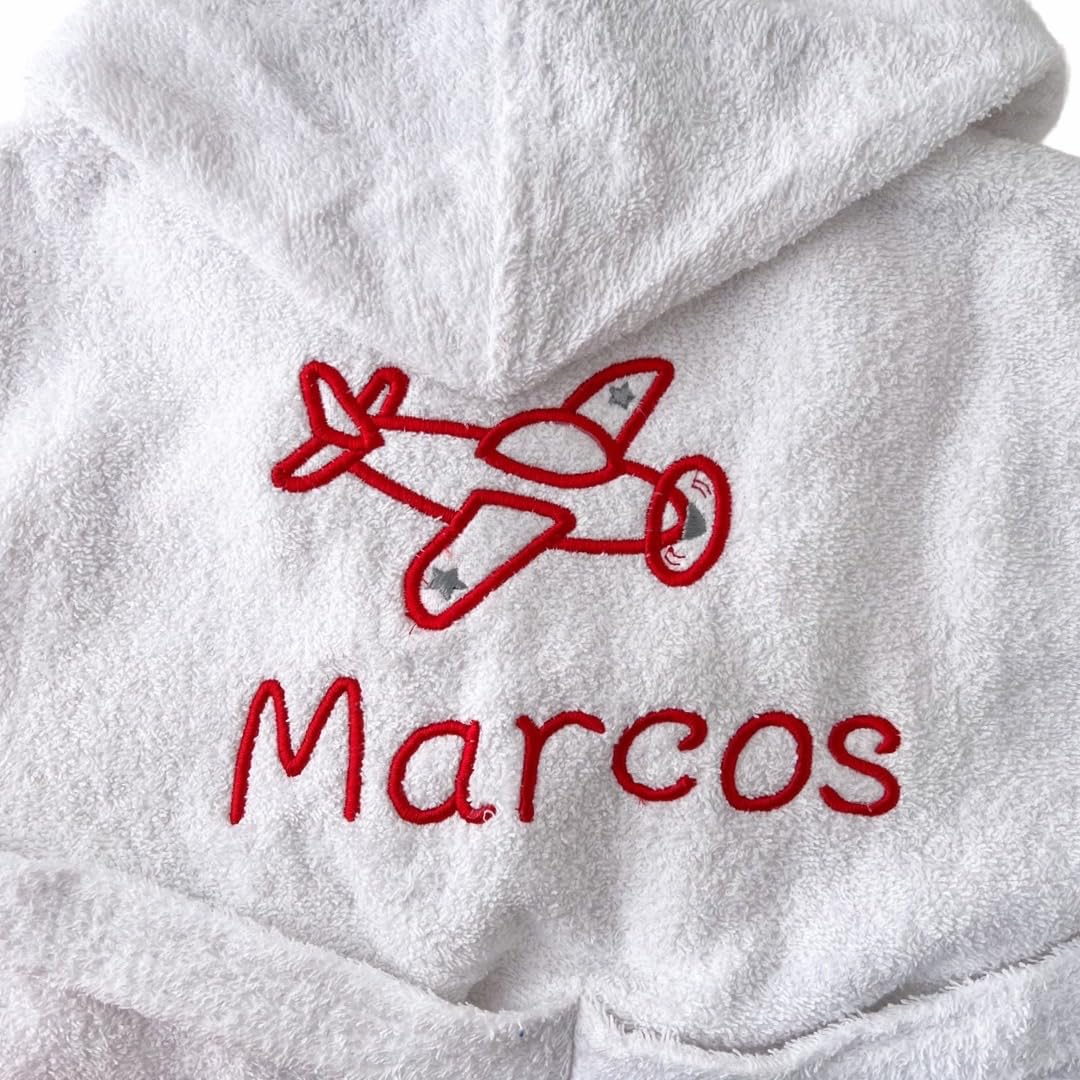 Albornoz infantil personalizable con nombre bordado - Albornoz unisex niño/niña nombre - Fabricante Español -Bata de baño rizo blanco absorbente. Talla 1 a 16