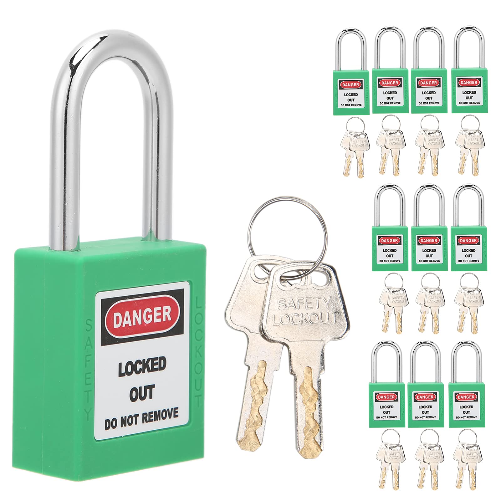 Candados Lockout Tagout, Juego de 10 Candados de Seguridad LOTO con Llaves Diferentes para Uso Eléctrico e Industrial (Verde)
