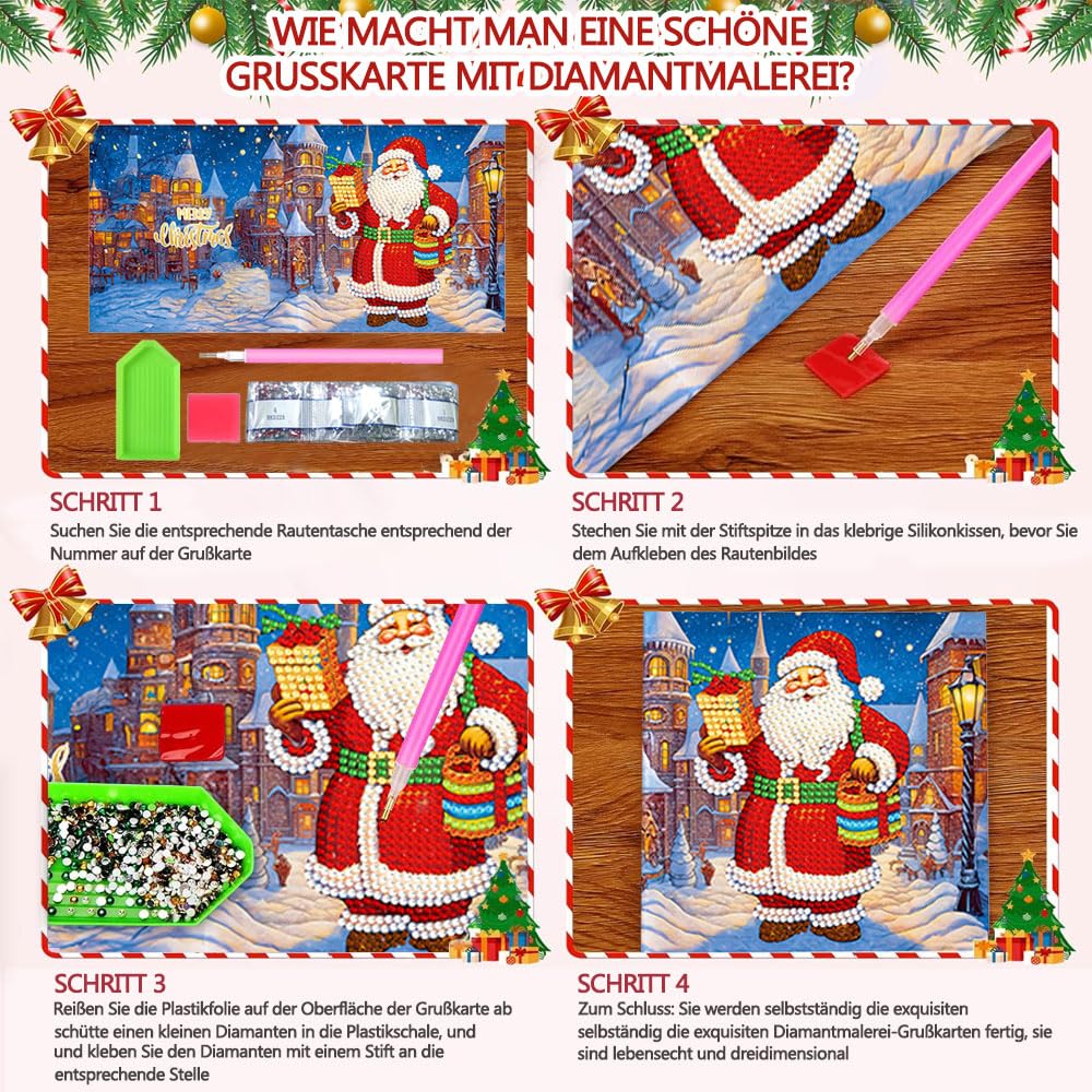 Anyingkai 12PCS Diamante 5D DIY Tarjeta de Navidad,Tarjetas de Navidad Pintura, Kit de tarjeta de felicitación de pintura de diamante,Tarjetas de Navidad de diamante (L-1)