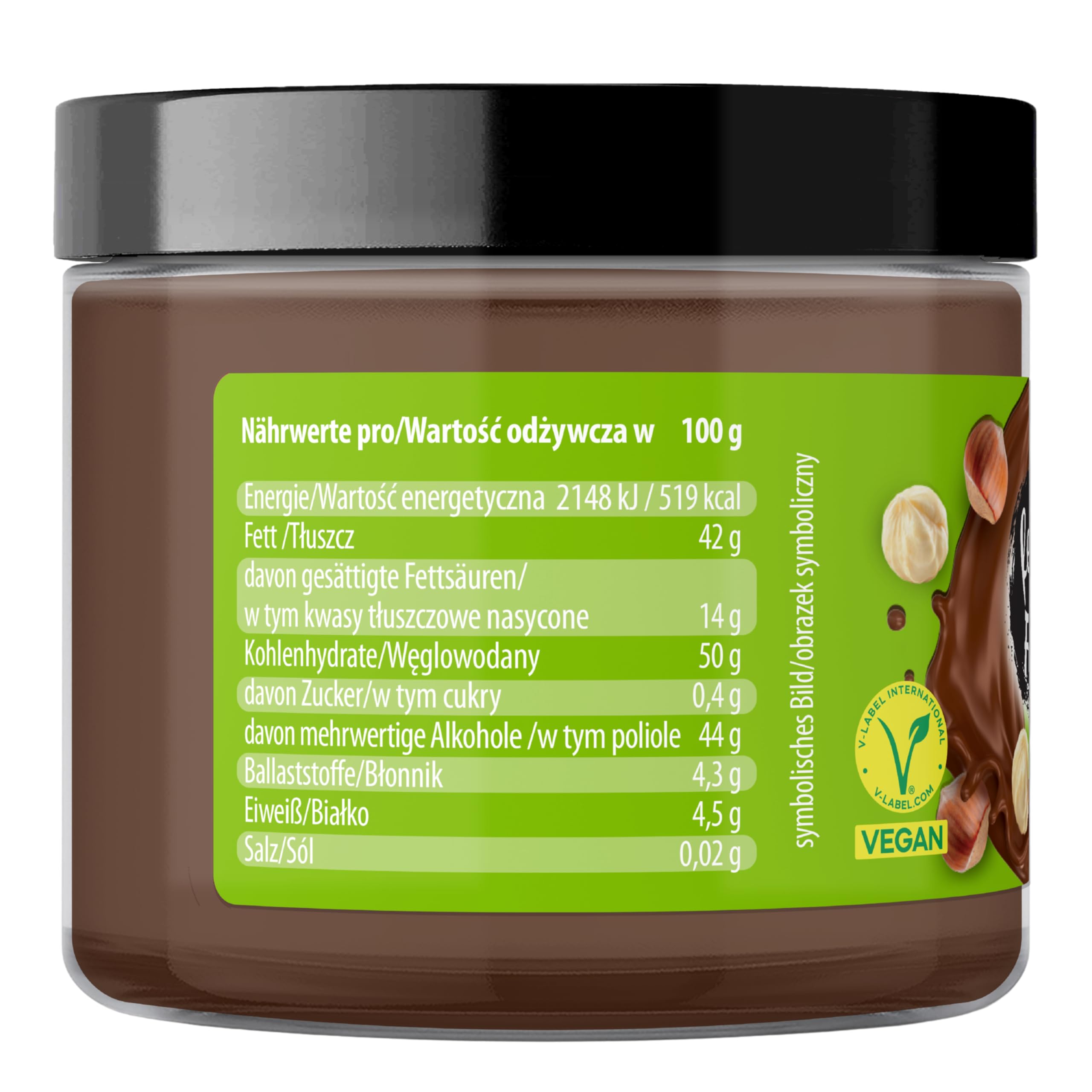 Feel FIT VEGANELA - Haselnuss-Kakao-Aufstrich 6 x 200 g – vegan, ohne Zuckerzusatz, ohne Palmöl – Schoko-Nuss-Creme, Brotaufstrich ohne Zucker