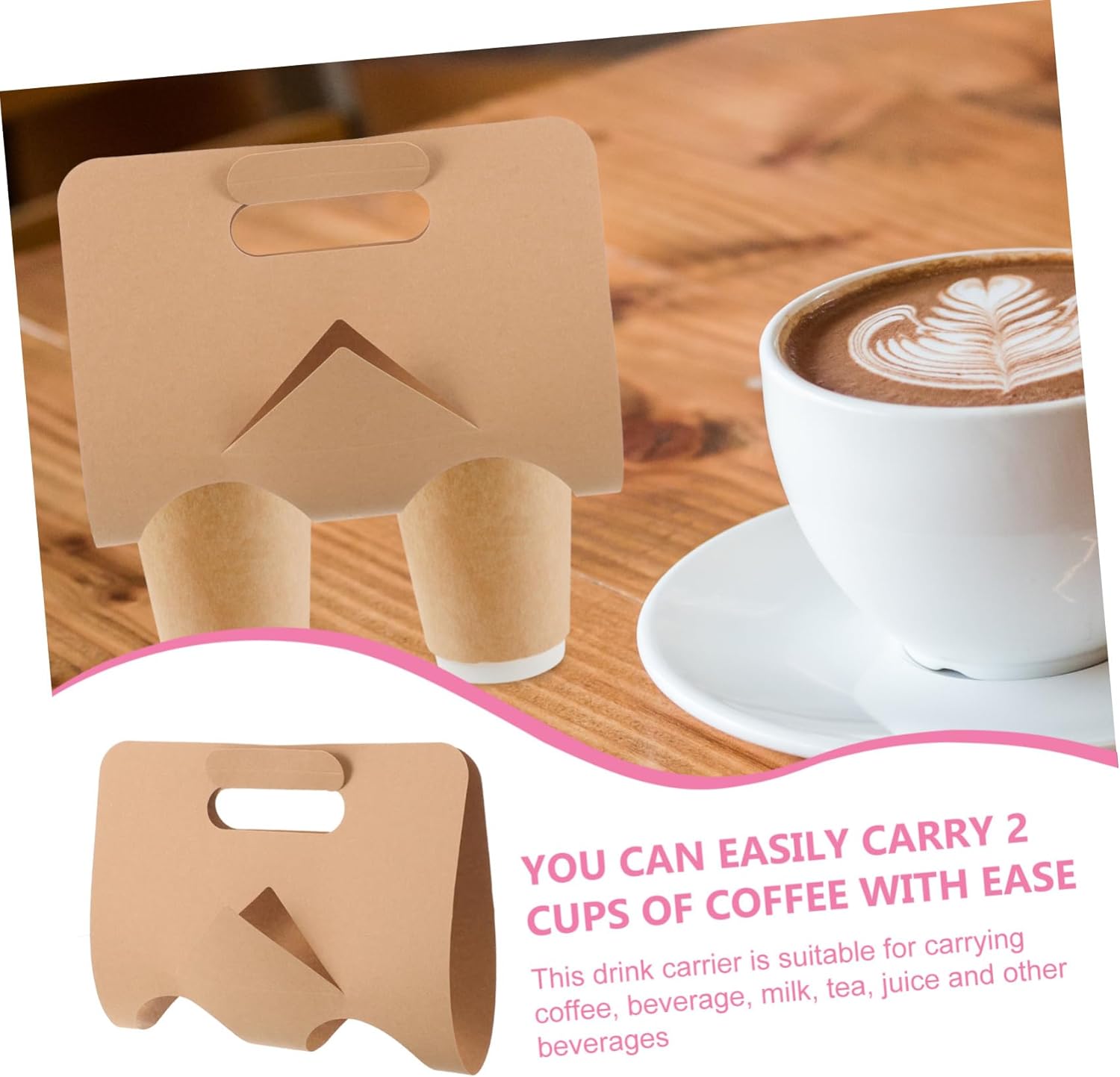 Ciieeo 50Pcs Dual Cup Holder Drink Carrier for Takeout Beverages Convenient Handheld Beverage Holder for Coffee Tea Milk Juice Safe Paper Material for