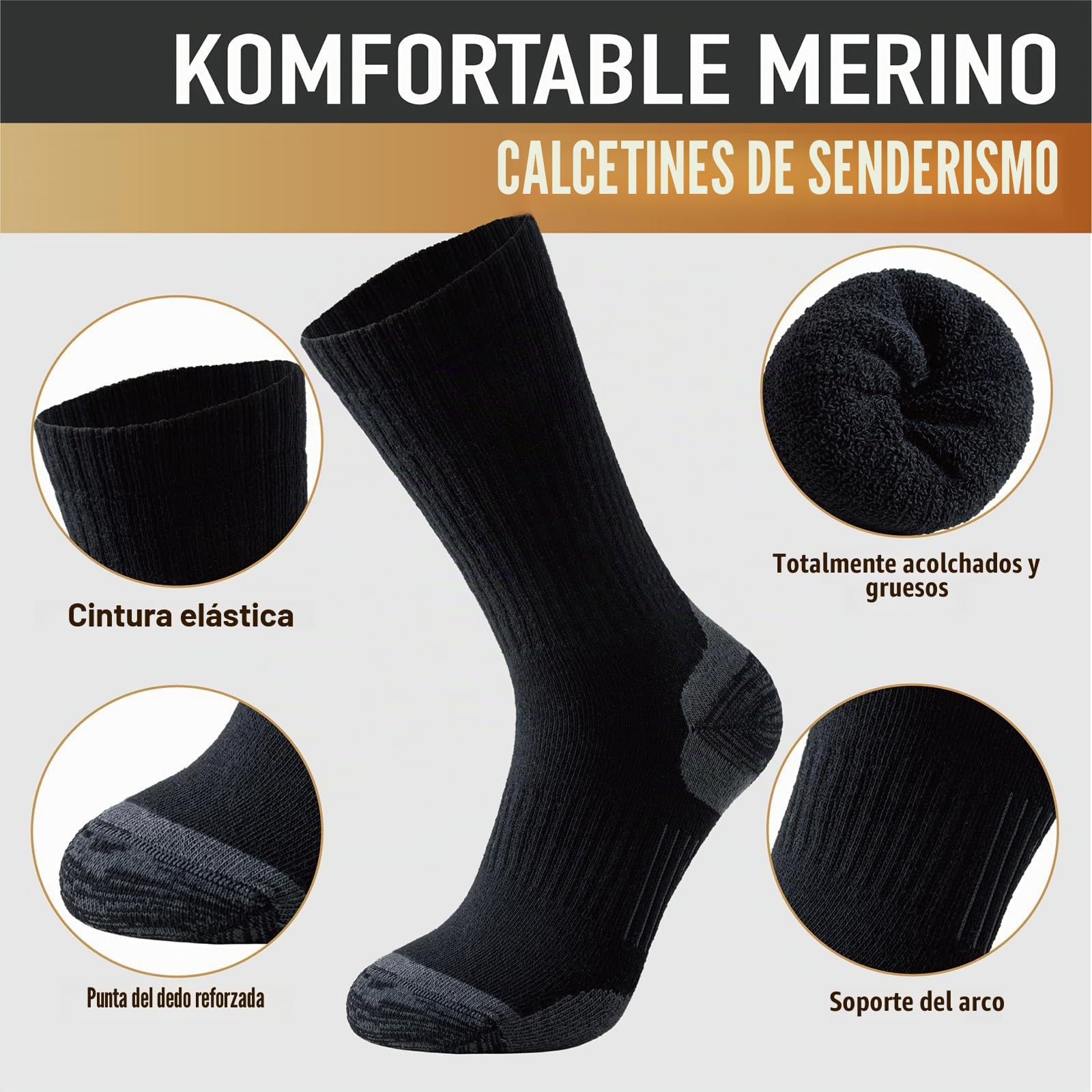 Niorasen Calcetines Lana de Merino Hombre Mujer，Calcetines Antiampollas Senderismo, Calcetines Termicos de Invierno para Trekking, Ciclismo, Trail Running, Camping, 3 Pares