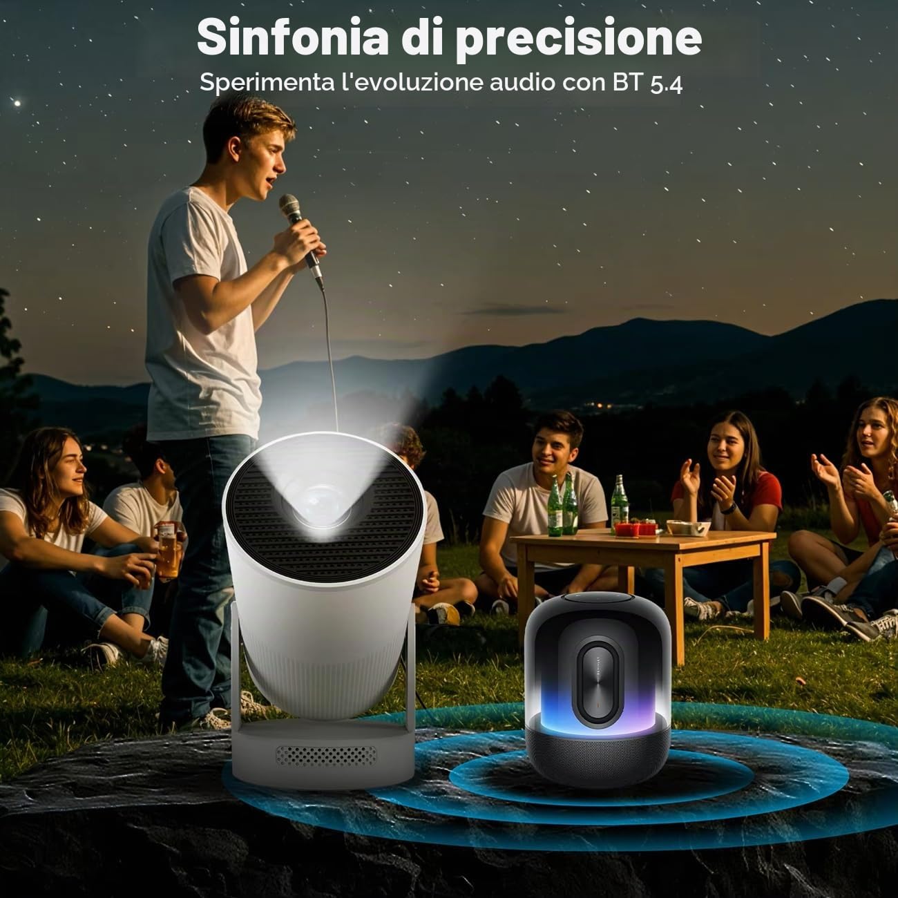 Proiettore HY300 Pro+ con altoparlante integrato da 5 W, 1920 x 1080p, Android 14, 8000 lumen, WiFi 6, BT5.4, portatile, per esterni (HY300 Pro New-White)