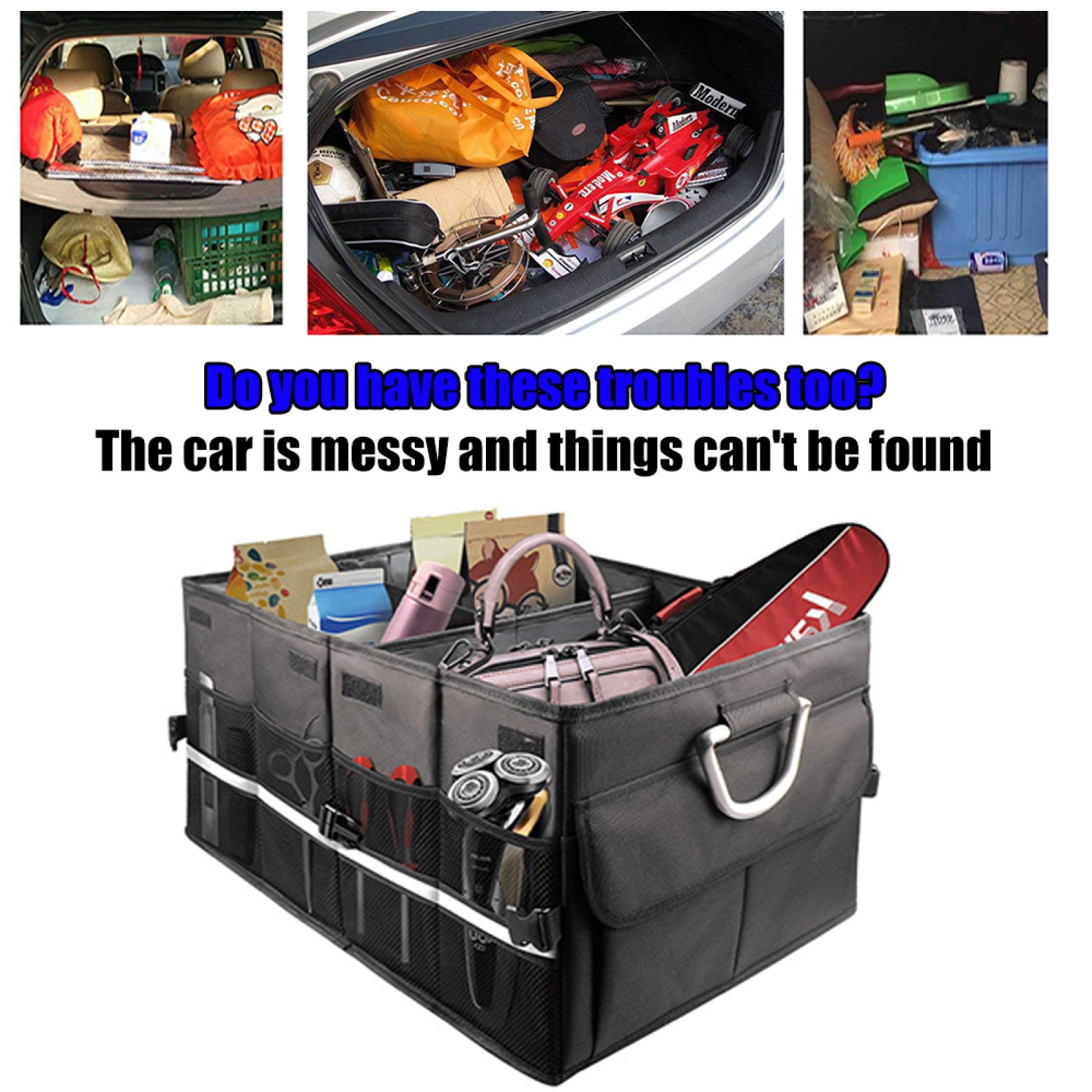 Bolsas Organizadoras para Maletero De Coche Alta Capacidad Plegable Organizadores De Maletero Impermeables Caja De Almacenamiento para Vehículos De Viaje Volumen 60l,Black